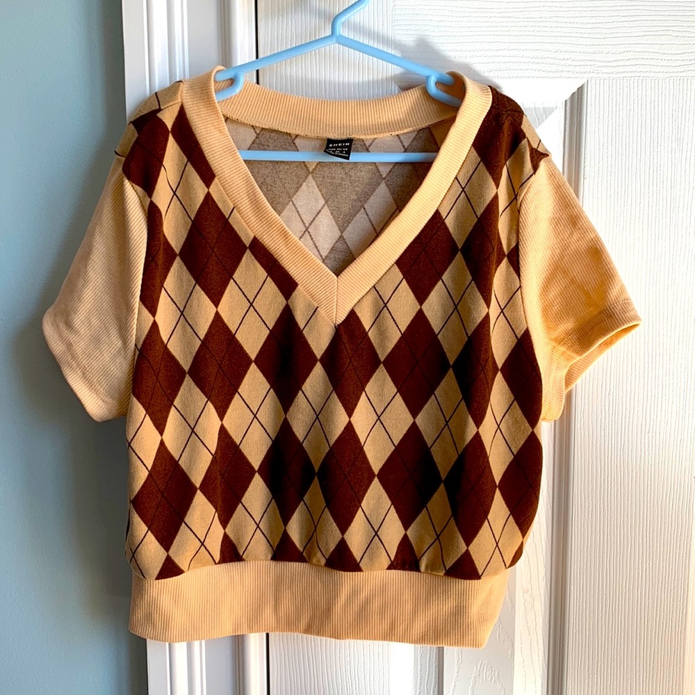 Schein Cropped Argyle Sweater size Small